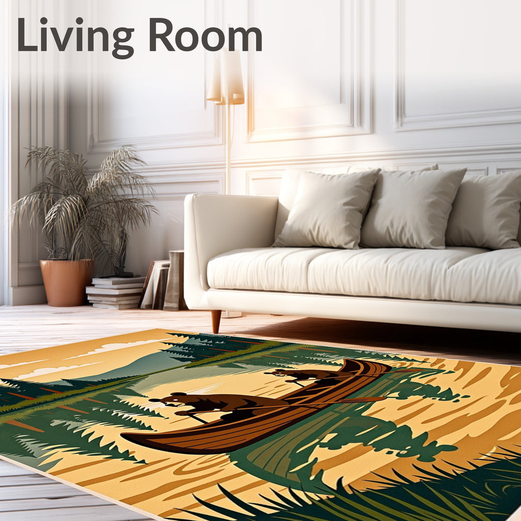 Bear Canoe Lake Reflection Woodland Scenic Rug
