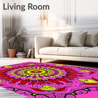 Vibrant Pink Yellow Red Floral Mandala Rug