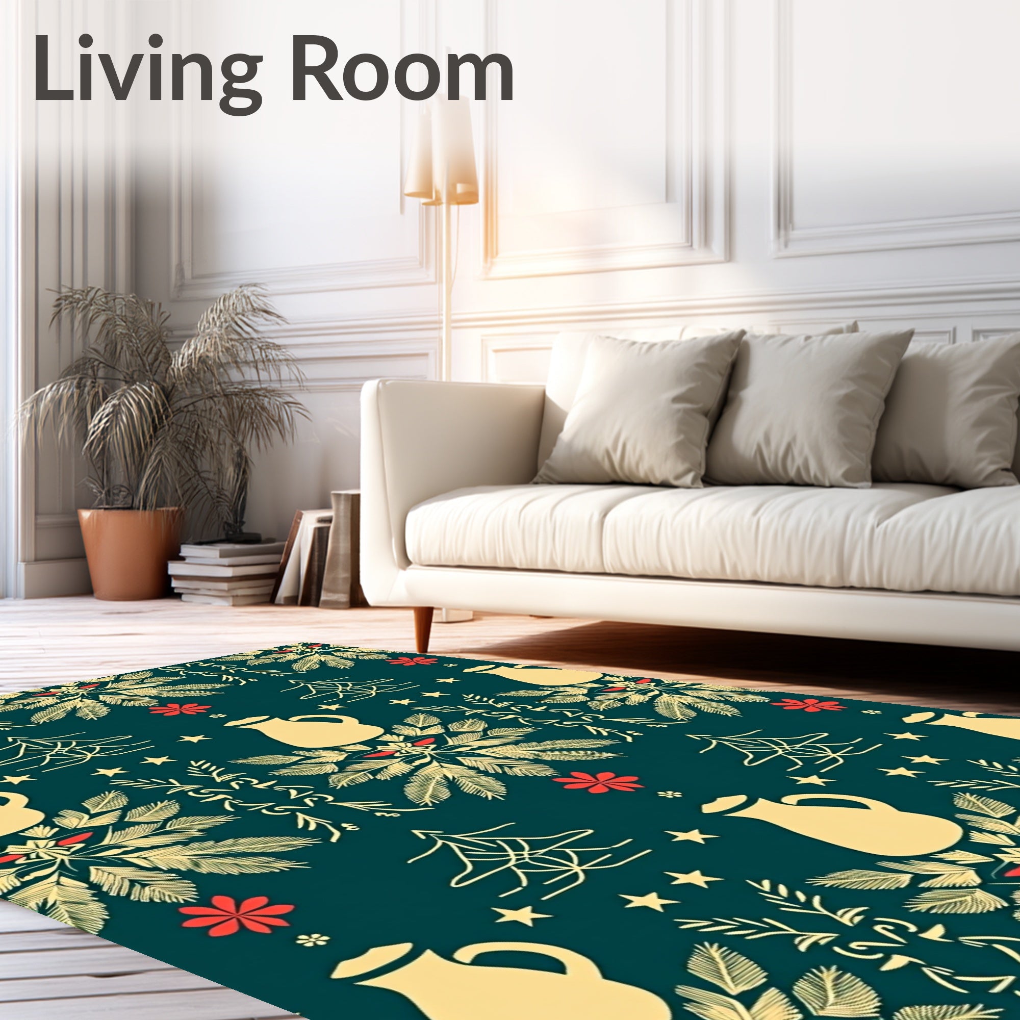 Cream Pitcher and Fern Repeating Pattern Rug
