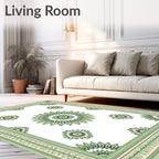 Pastel Green Ornate Bloom Border Rug