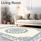 Ornate Blue Medallion Border Rug