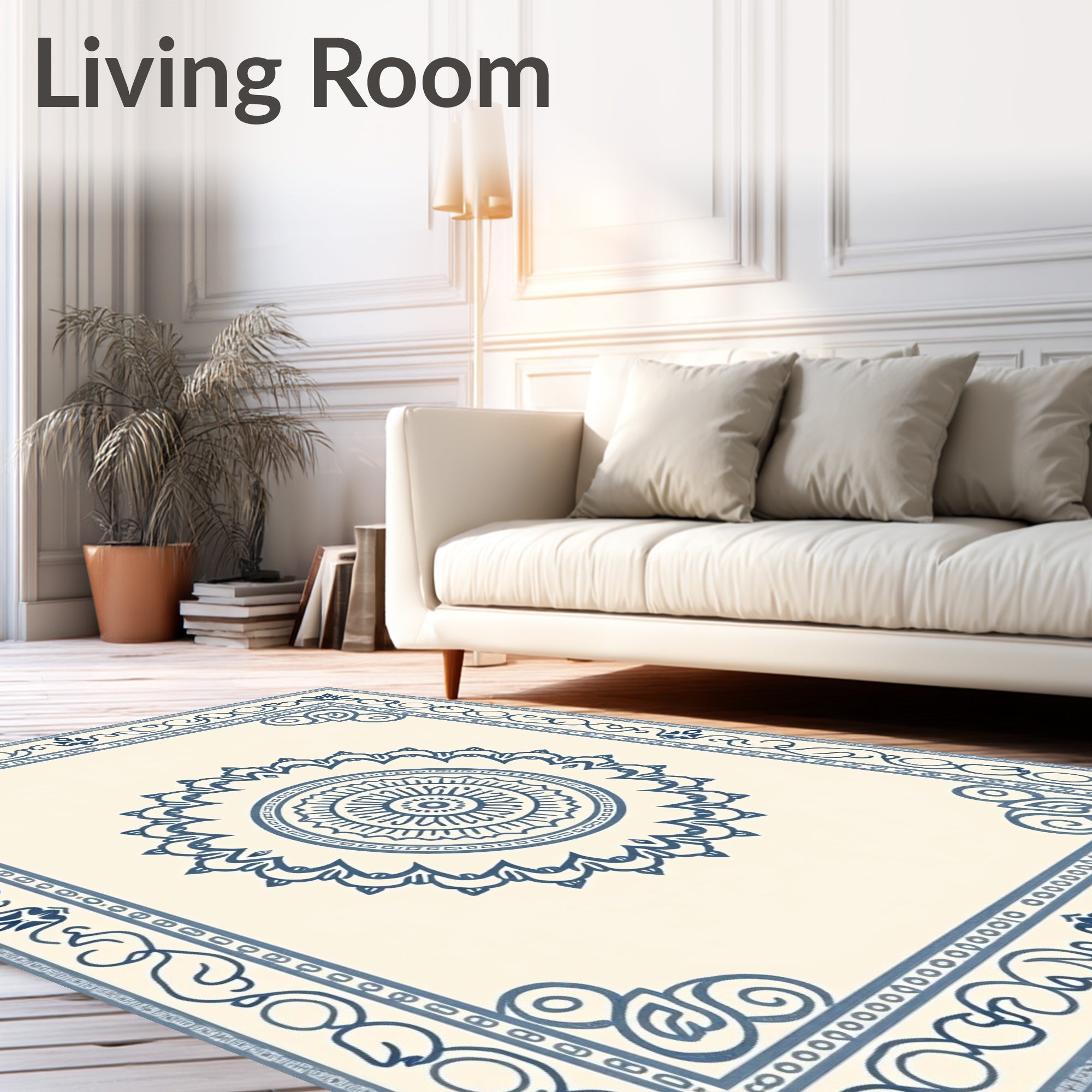 Ornate Blue Medallion Border Rug