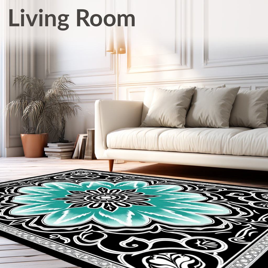 Turquoise Teal Floral Medallion Rug