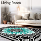 Turquoise Teal Floral Medallion Rug