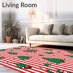 Red White Stripe Christmas Trees Rug