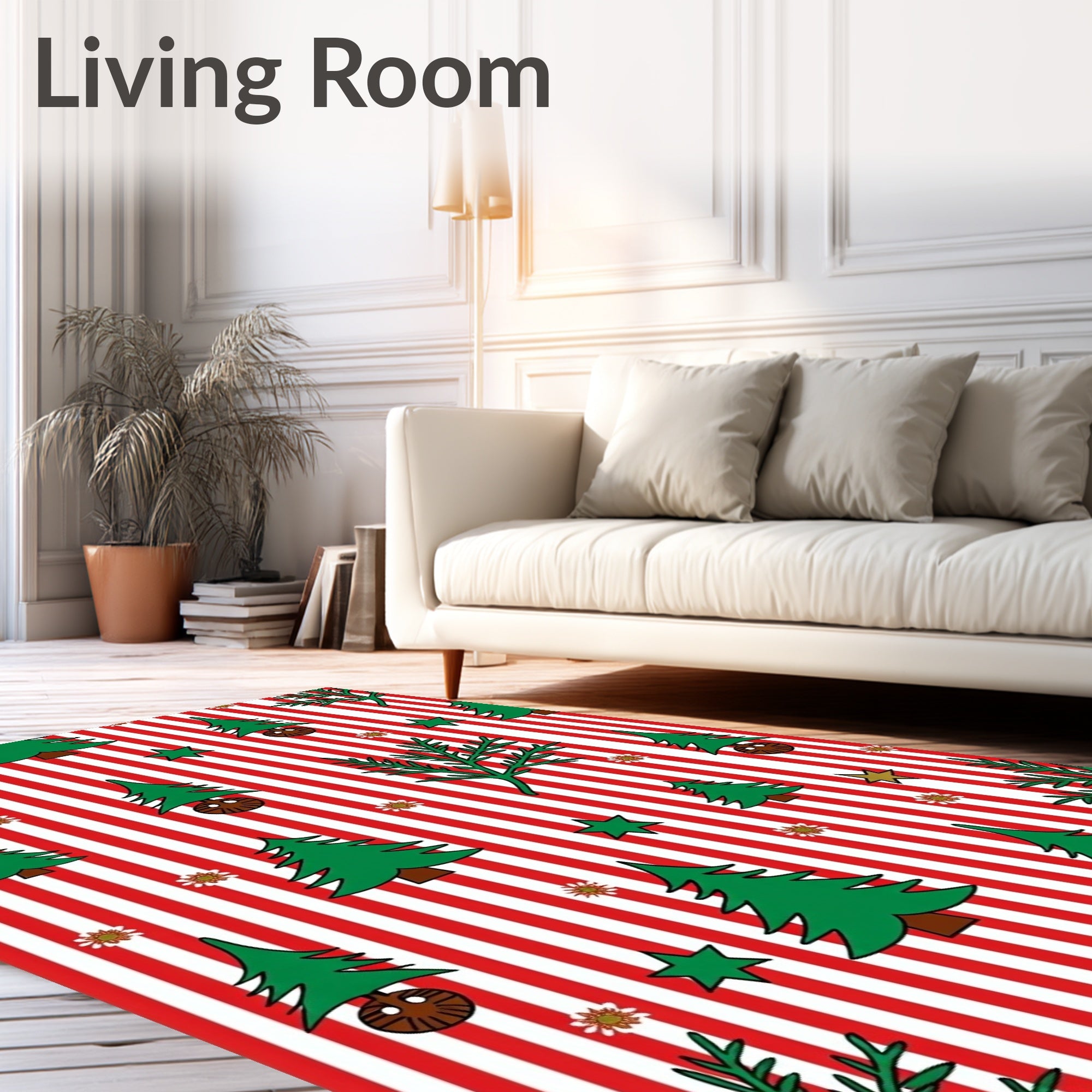 Red White Stripe Christmas Trees Rug