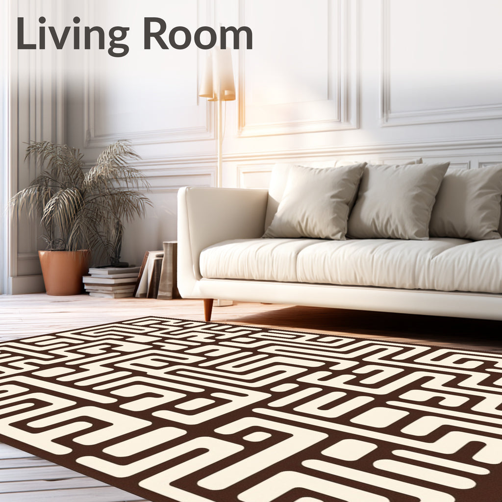 Brown Cream Maze Geometric Rug