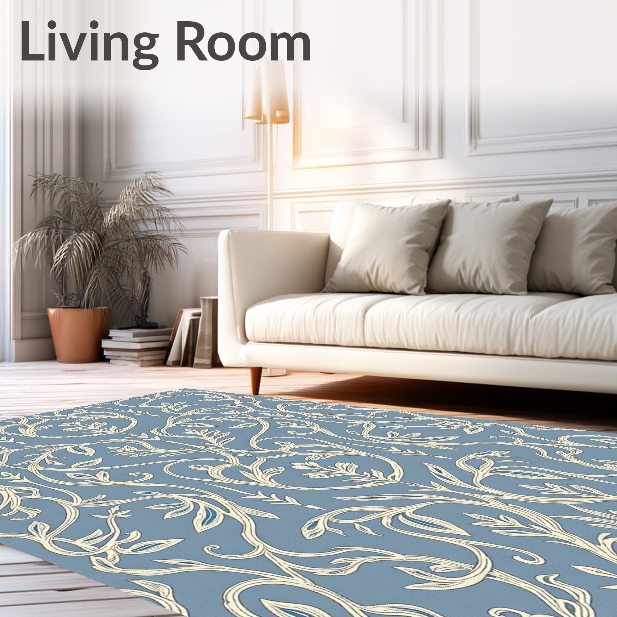 Soft Blue Cream Art Nouveau Vine Rug