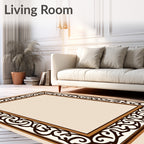 Elegant Brown Cream Scroll Border Rug
