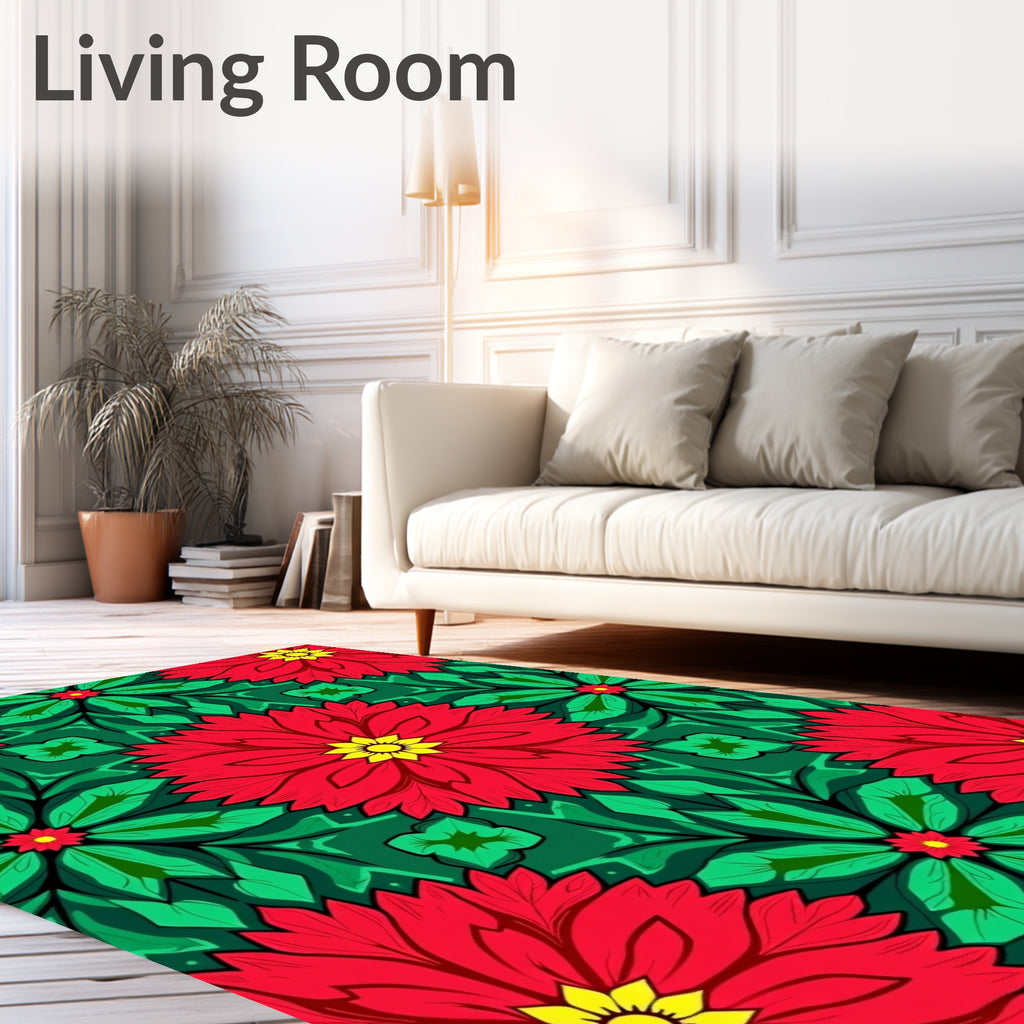 Crimson Yellow Floral Medallion Green Rug