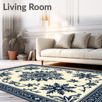 Navy Blue Vintage Floral Medallion Rug