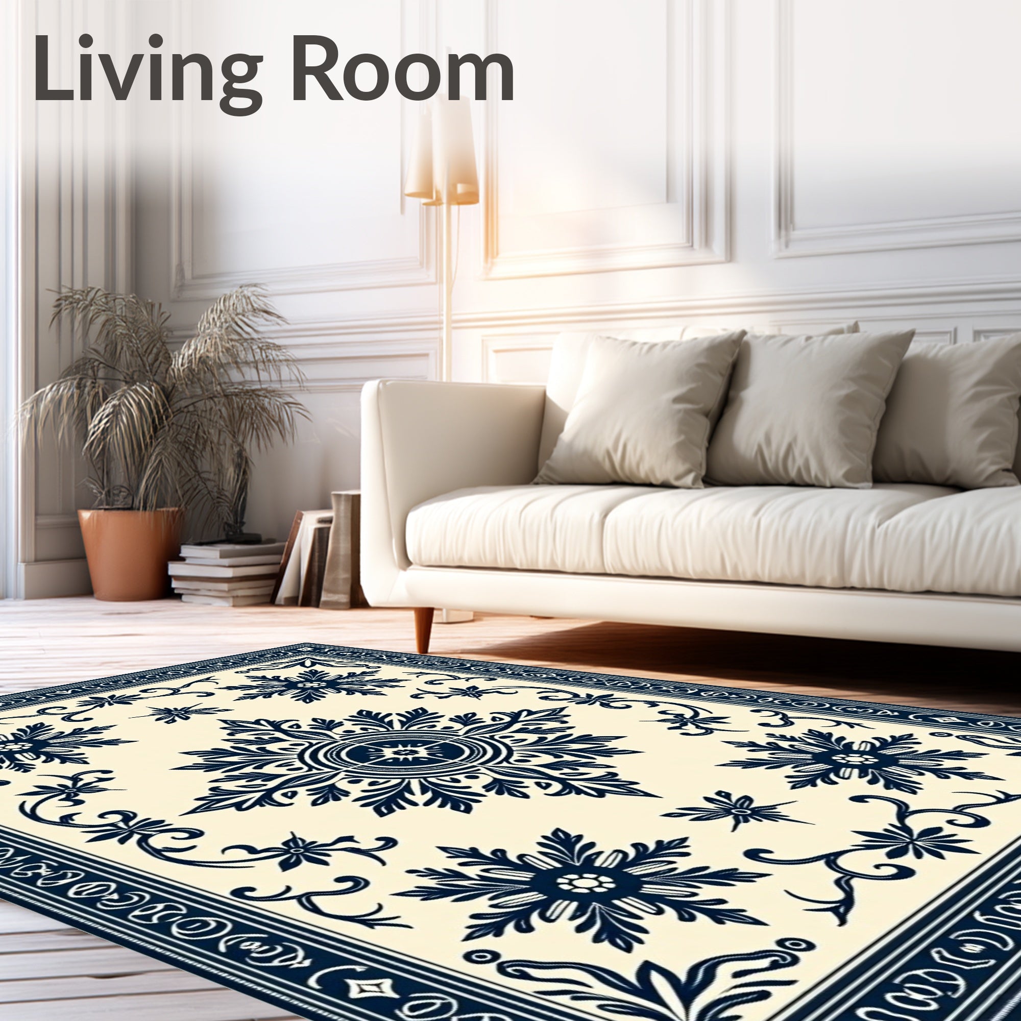Navy Blue Vintage Floral Medallion Rug