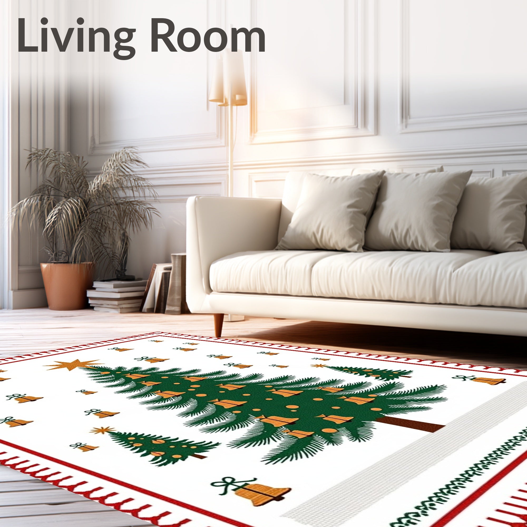 Christmas Tree Bells Star Red Border Rug