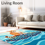 Whimsical Orange Cat Ocean Island Rug