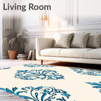 Elegant Teal Damask Scrollwork Rug