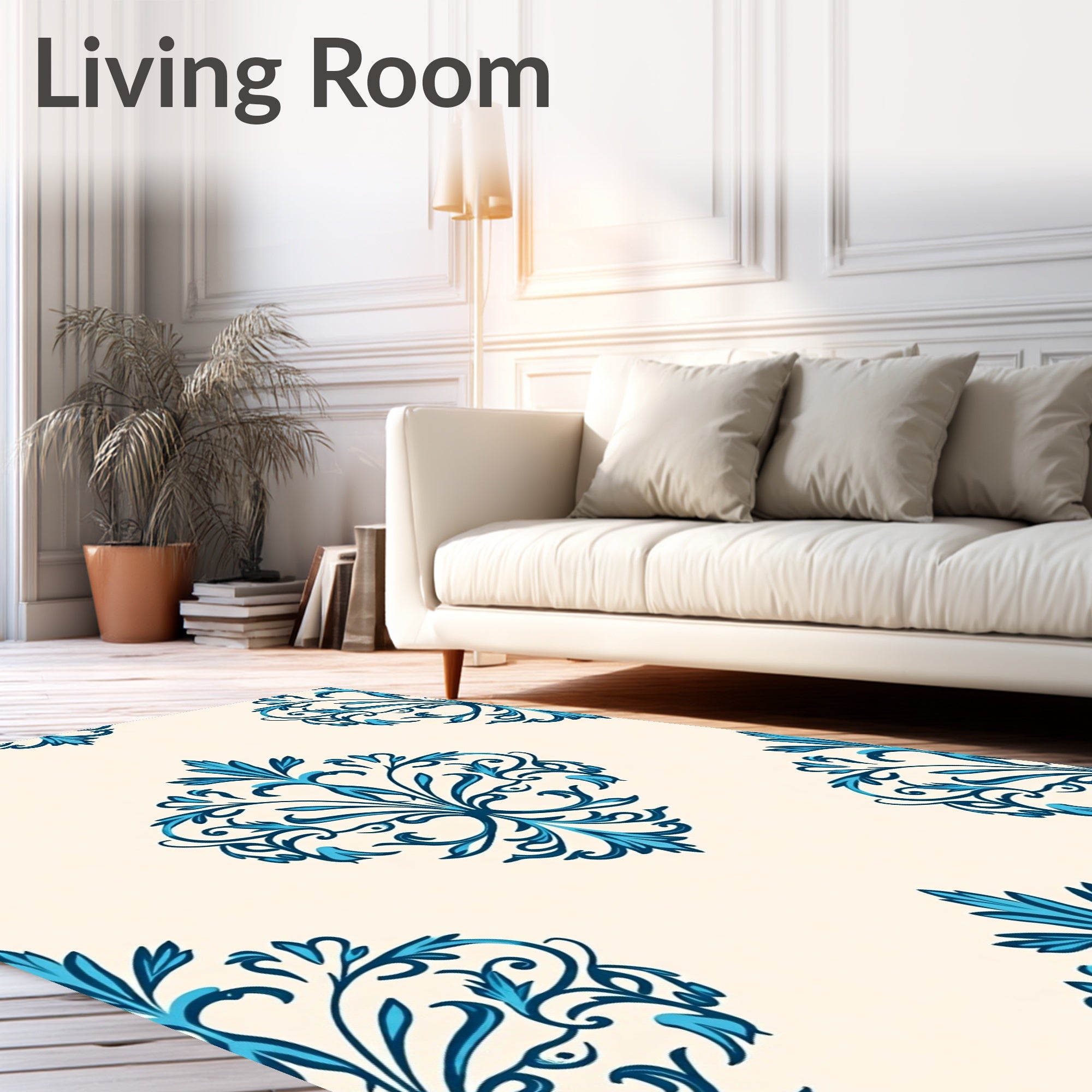Elegant Teal Damask Scrollwork Rug