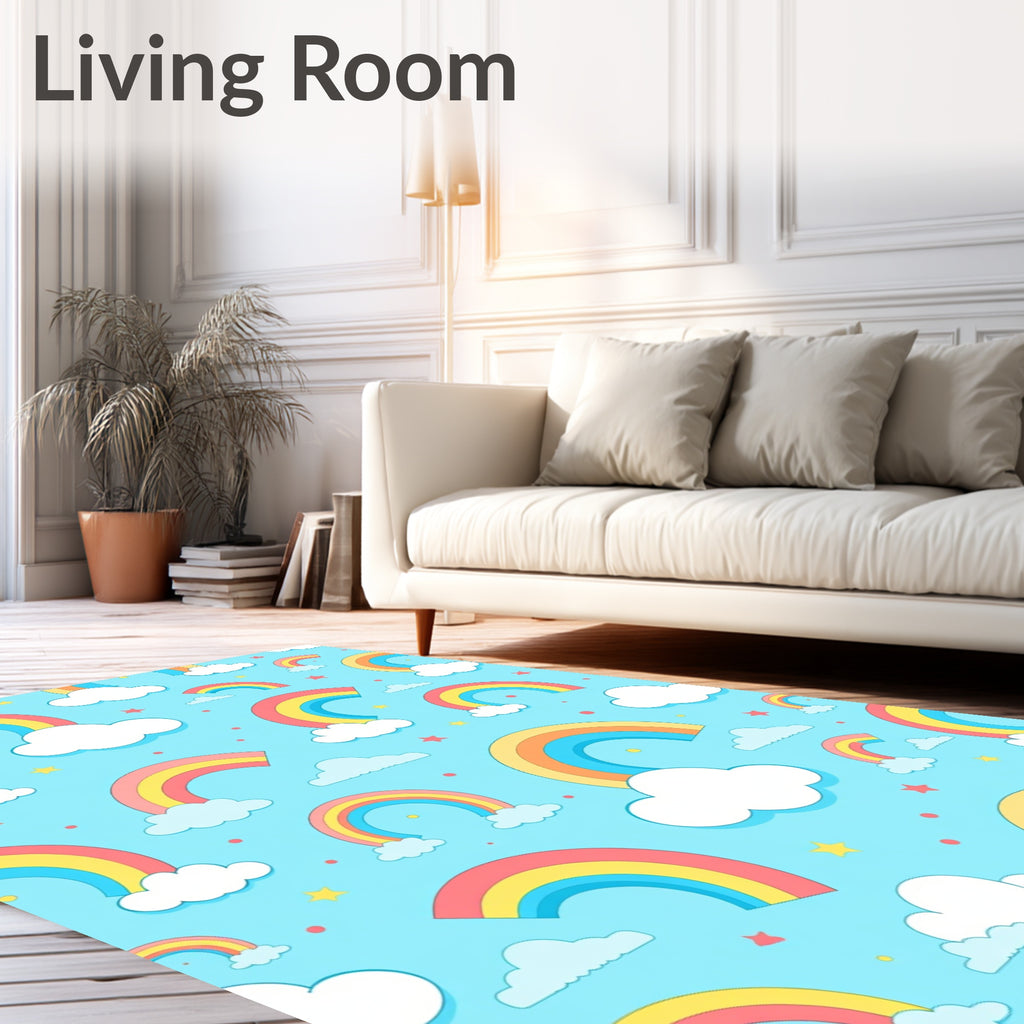 Whimsical Rainbow Clouds Stars Sky Rug