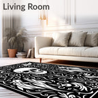 Gothic Skull Figures Swirling Black White Rug