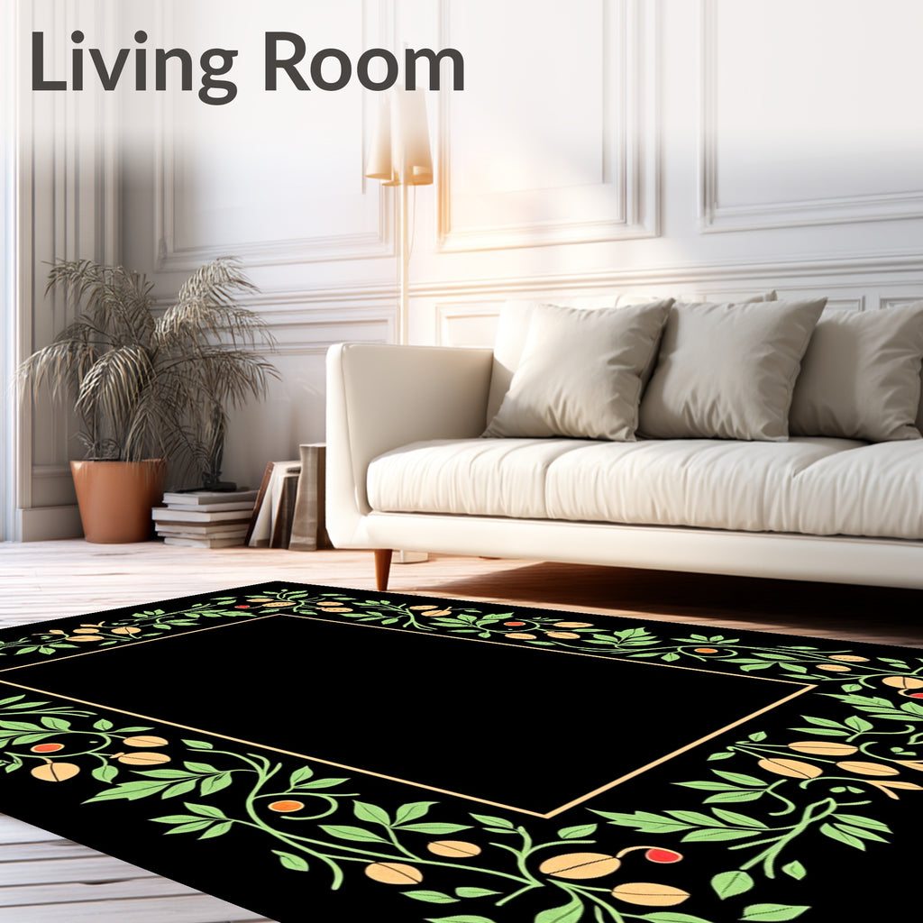 Golden Fruit Green Leaf Border Rug