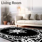Classic Black White Stylized Sunburst Rug