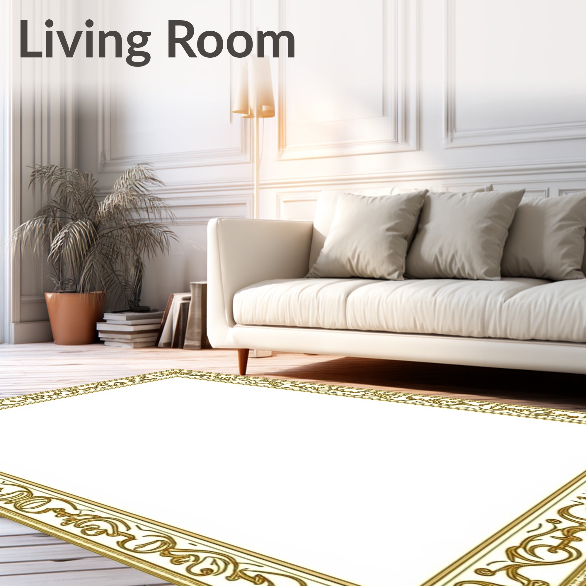 Regal Gold Filigree Scroll Frame Rug