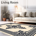Dark Navy Damask Floral Centerpiece Rug