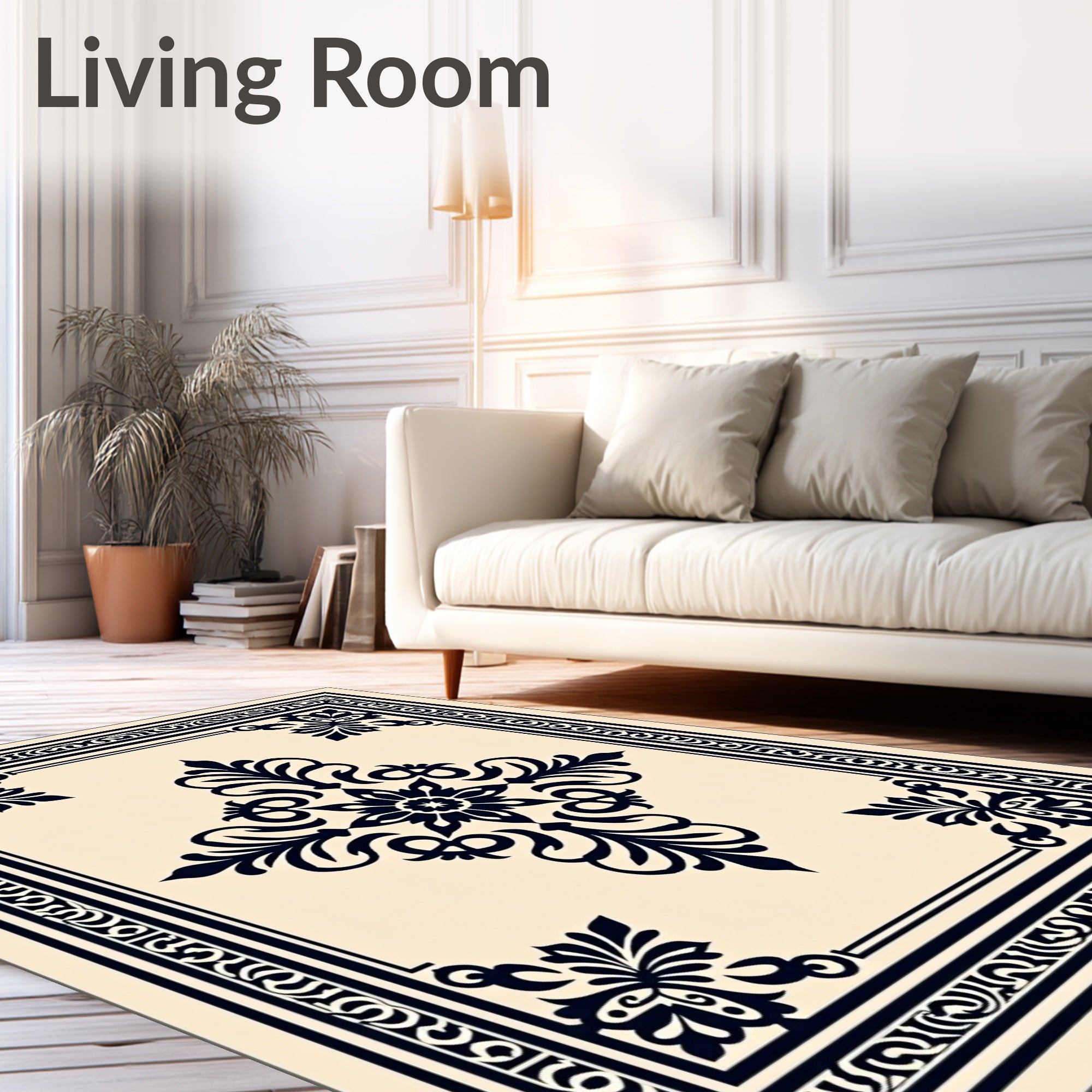 Dark Navy Damask Floral Centerpiece Rug