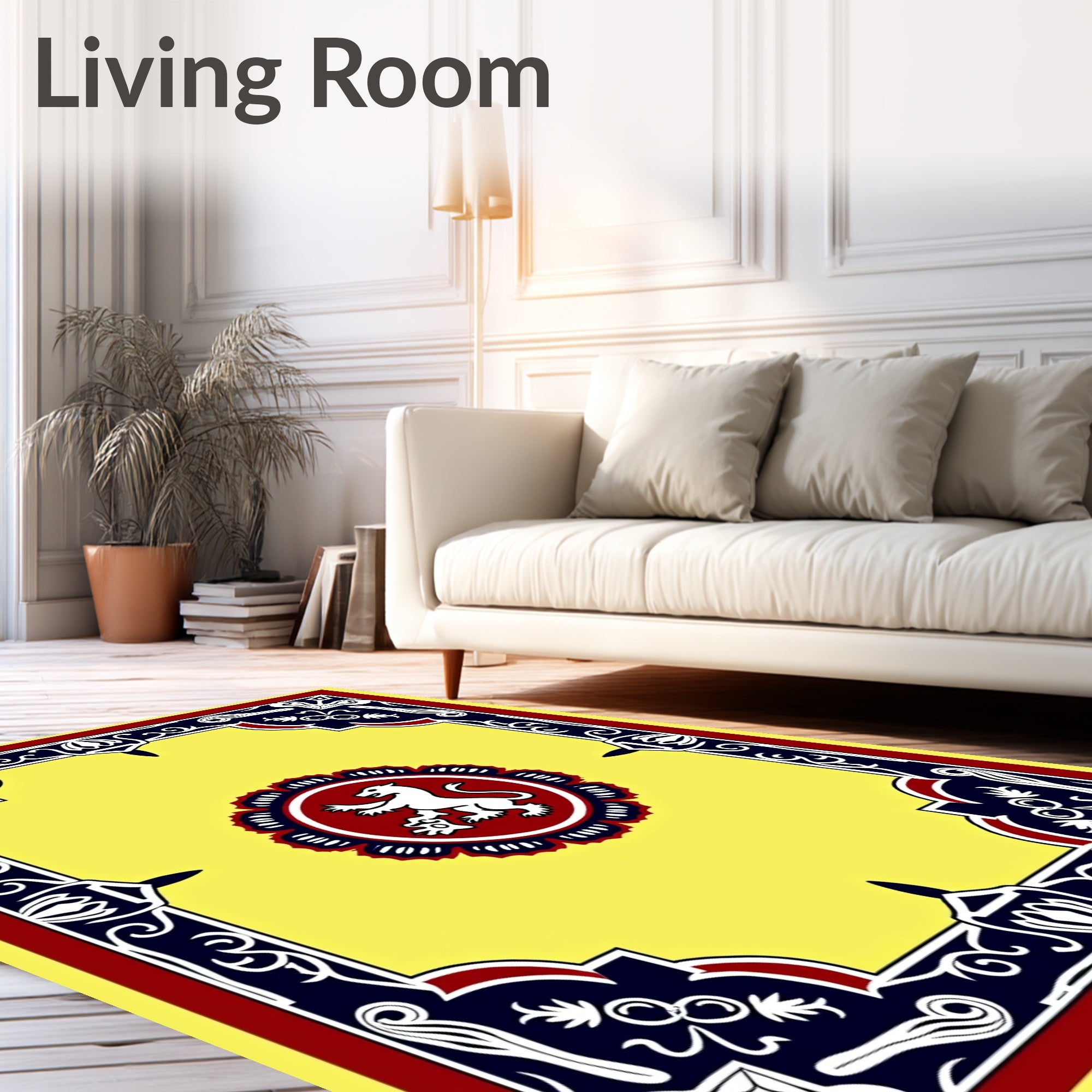 Yellow Lion Medallion Border Rug