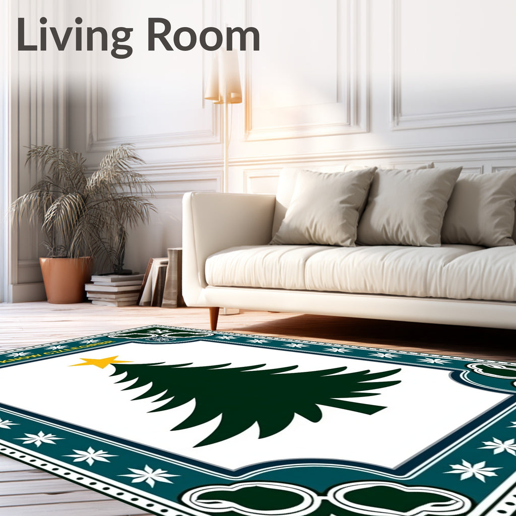 Dark Green Christmas Tree Golden Star Rug
