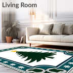 Dark Green Christmas Tree Golden Star Rug
