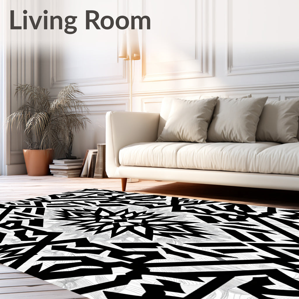 Bold Black Abstract Geometric Symmetry Rug