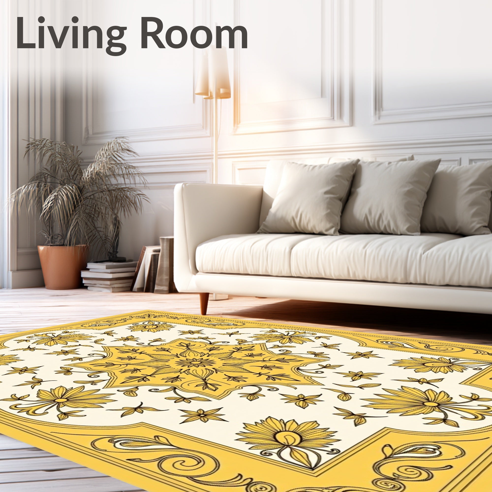 Golden Yellow Floral Medallion Centerpiece Rug