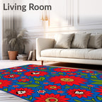 Red Floral Garden With Cute Dogs Rug