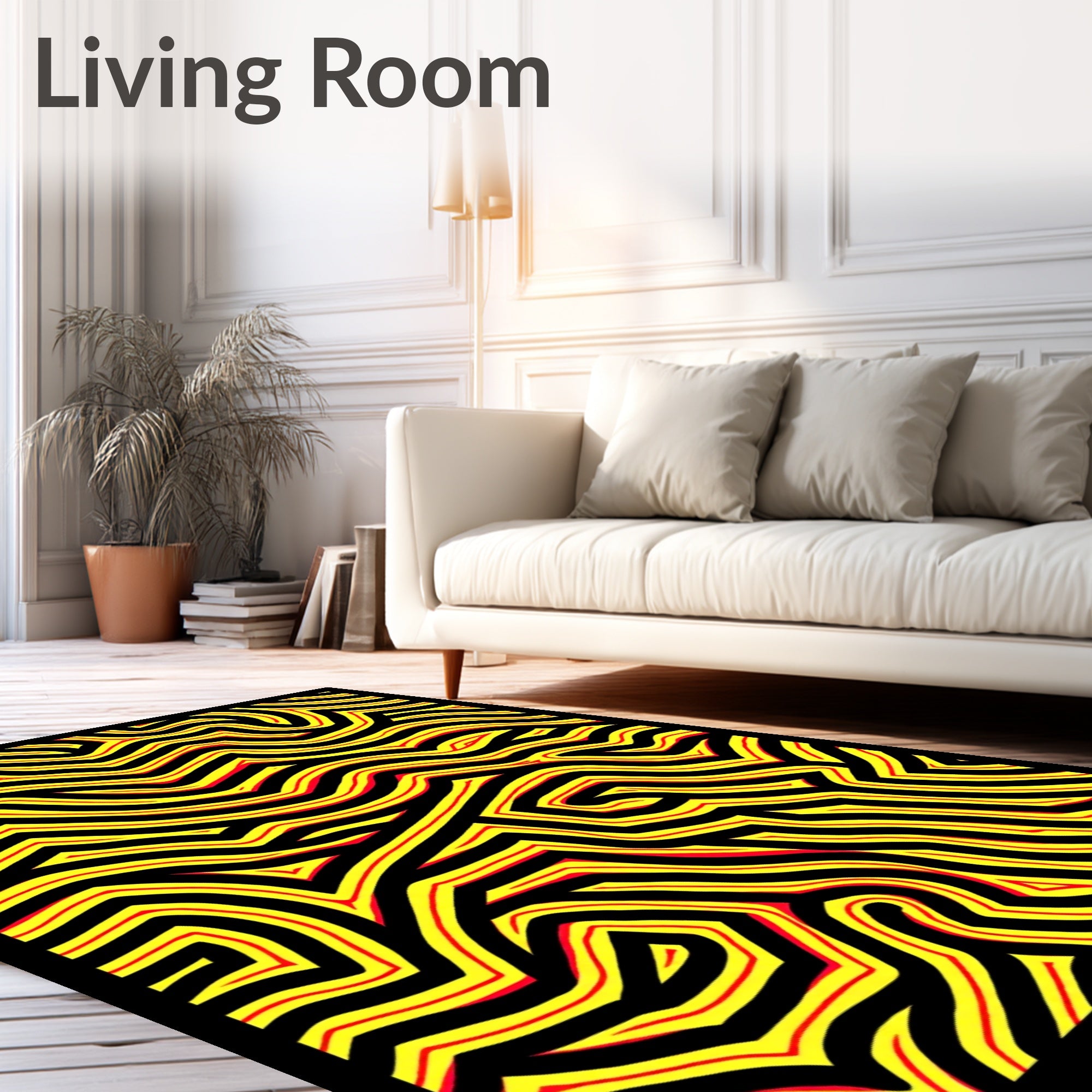 Bold Black Yellow Red Maze Rug