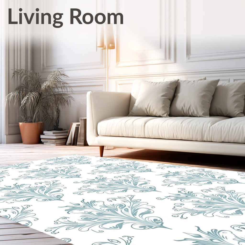 Soft Blue Damask Scrollwork Rug