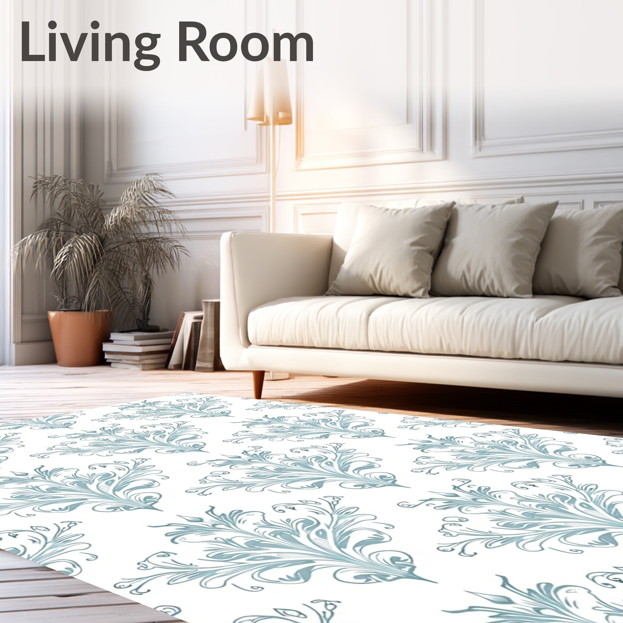 Soft Blue Damask Scrollwork Rug