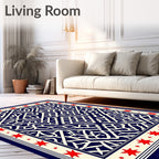 Navy Red Cream Interlocking Geometric Stars Rug