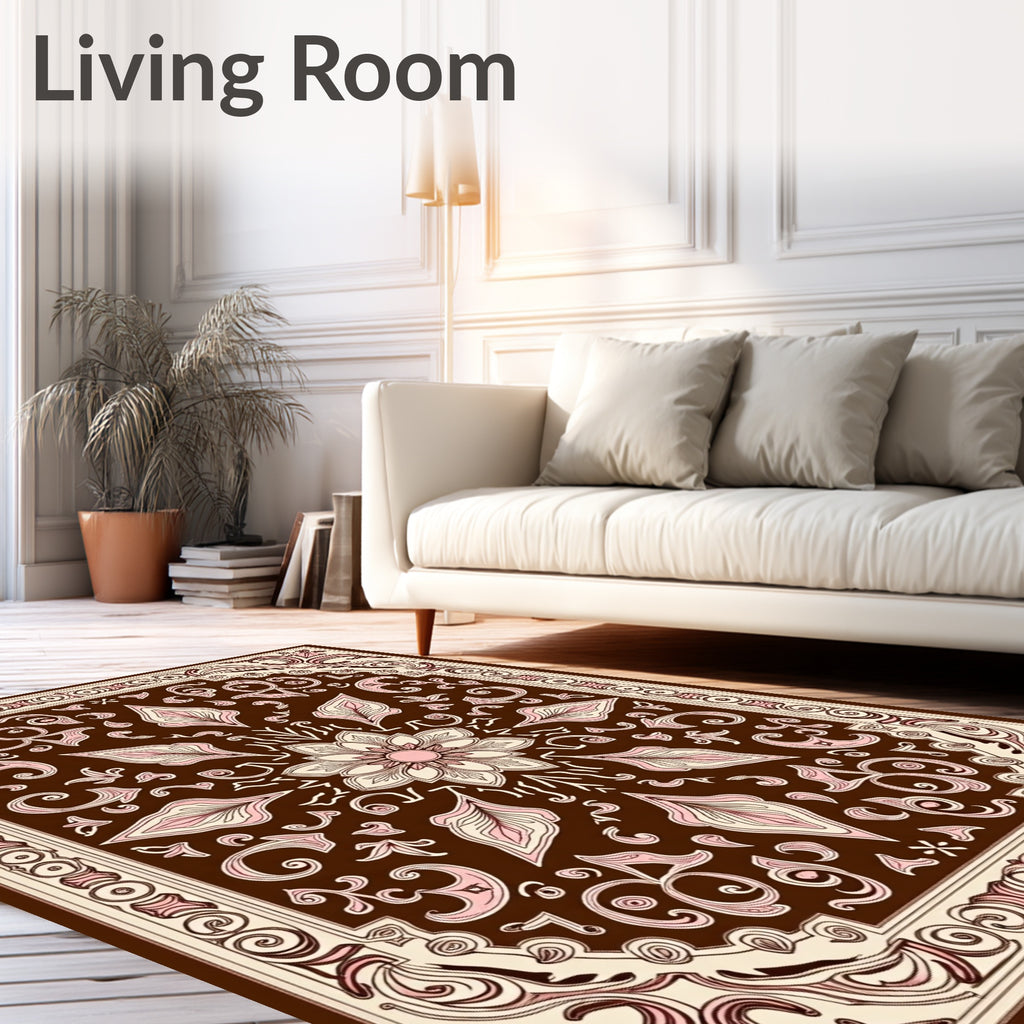 Brown Pink Floral Medallion Square Rug