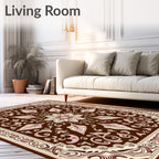 Brown Pink Floral Medallion Square Rug