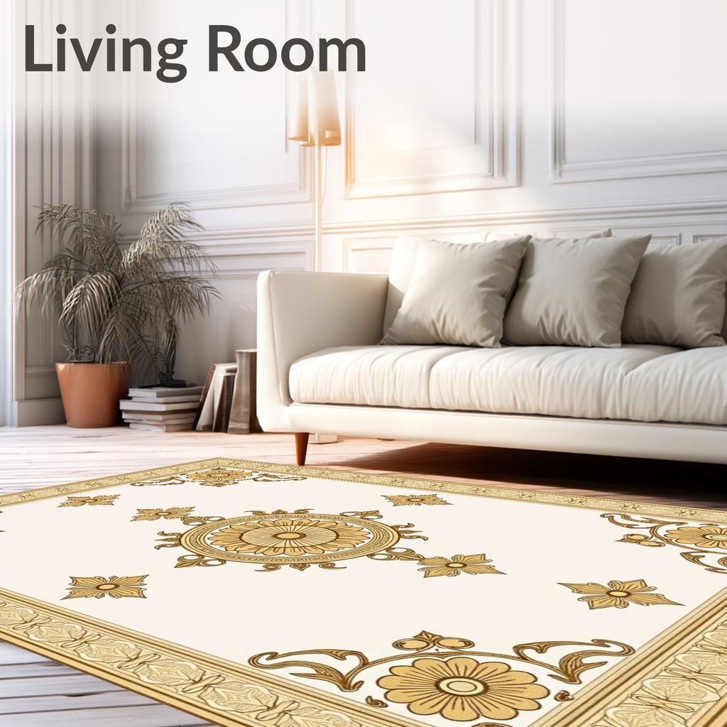 Golden Floral Medallion With Ornate Border Rug