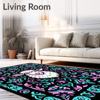 Whimsical Sheep Pink Teal Floral Border Rug