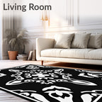Black White Filigree Quatrefoil medallion Rug