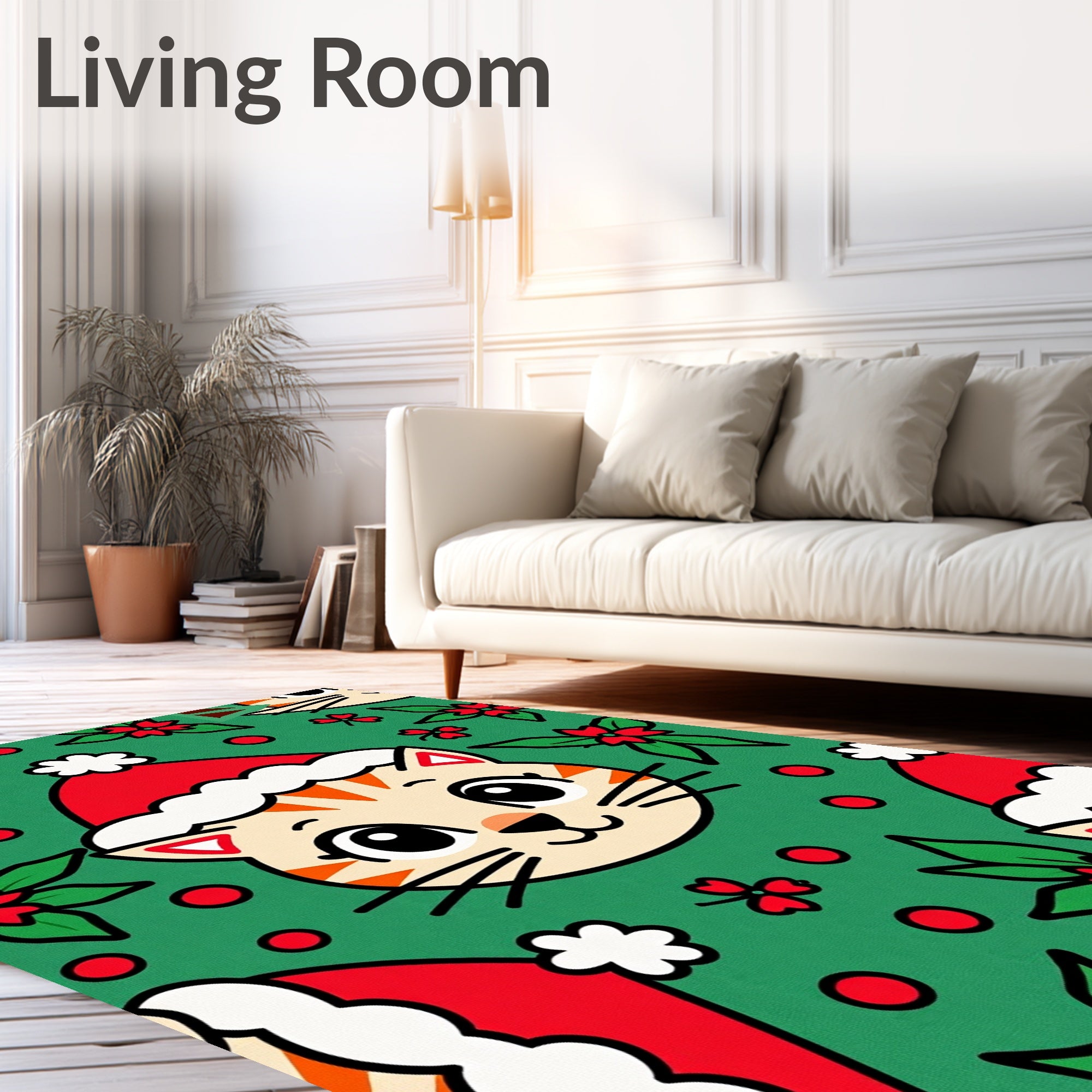 Whimsical Kitten Christmas Santa Hat Rug