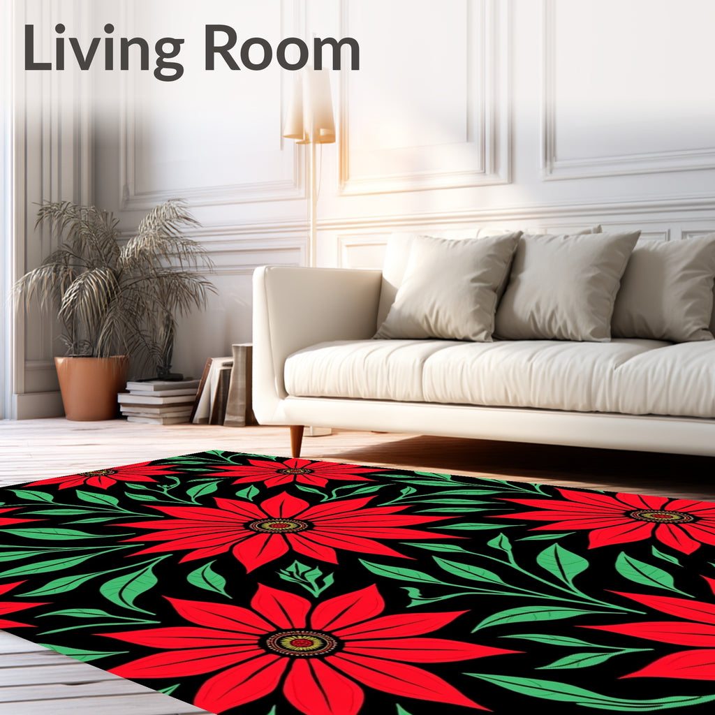 Bold Red Floral Branch Rug