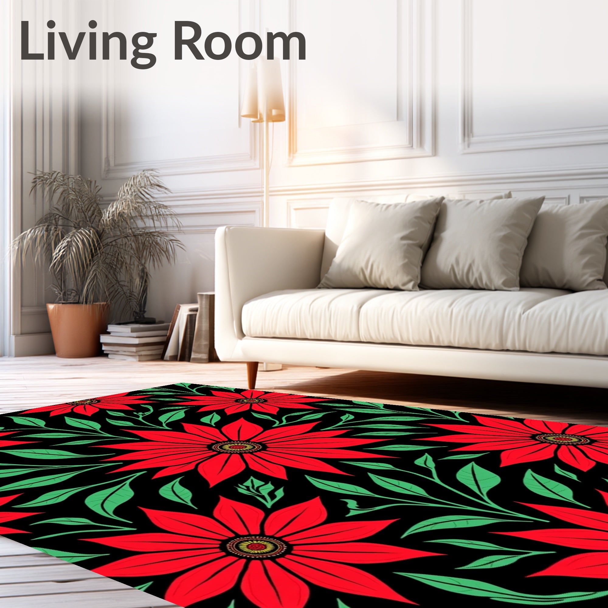 Bold Red Floral Branch Rug