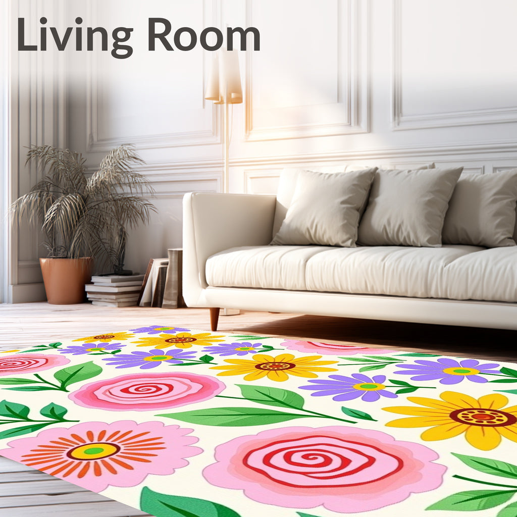 Pink Yellow Purple Floral Collage Rug