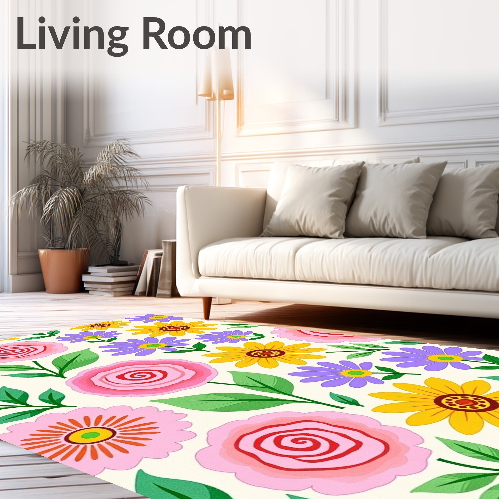 Pink Yellow Purple Floral Collage Rug