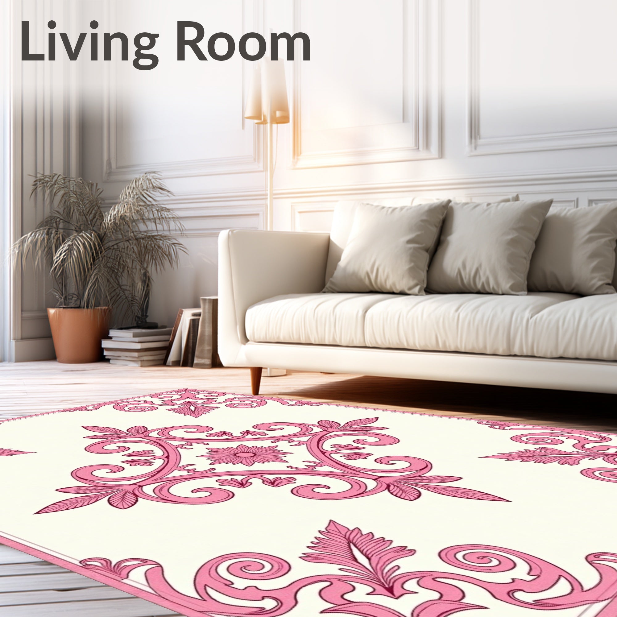 Rosy Pink Victorian Scroll Medallion Rug