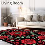 Crimson Rose Medallion Black Vintage Rug
