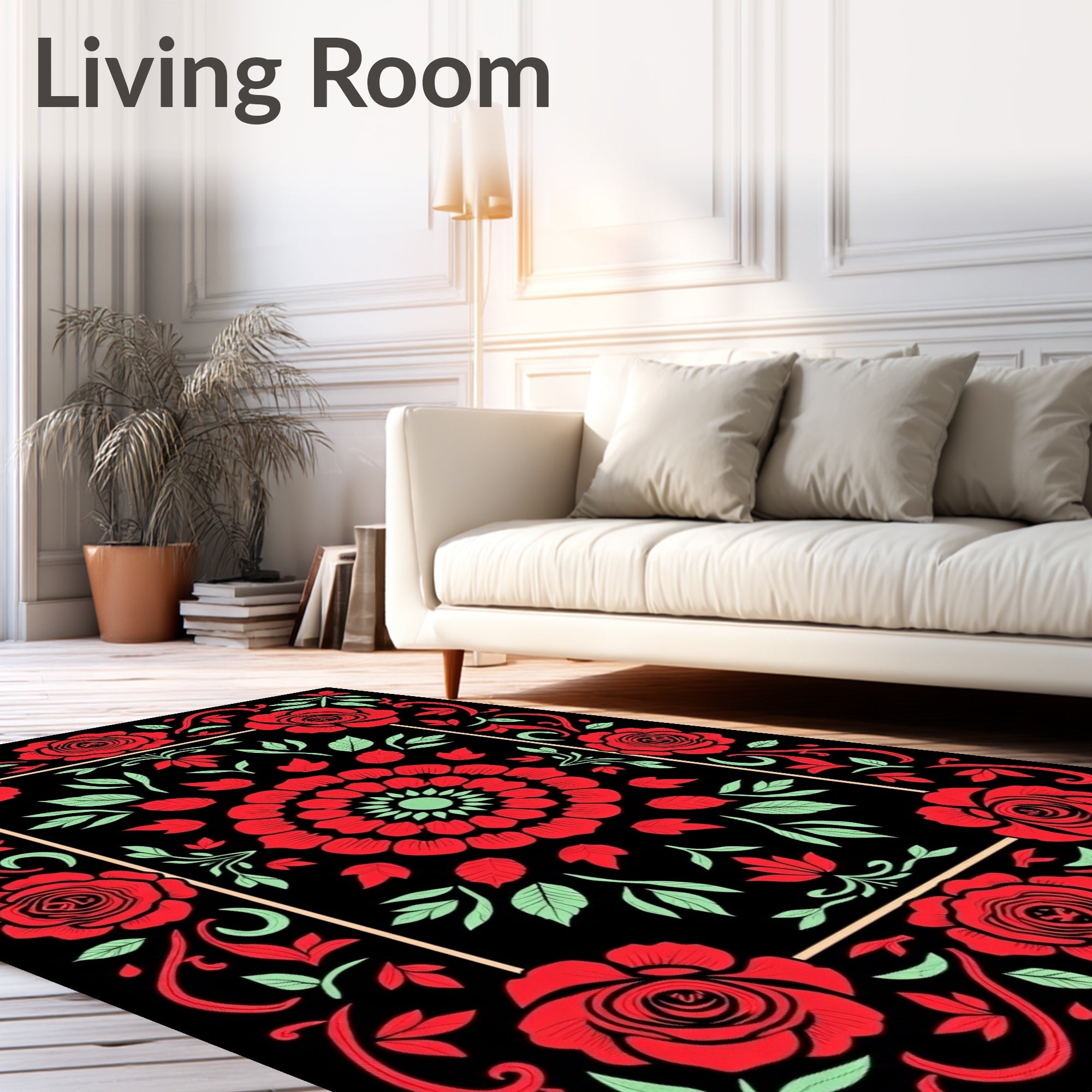 Crimson Rose Medallion Black Vintage Rug
